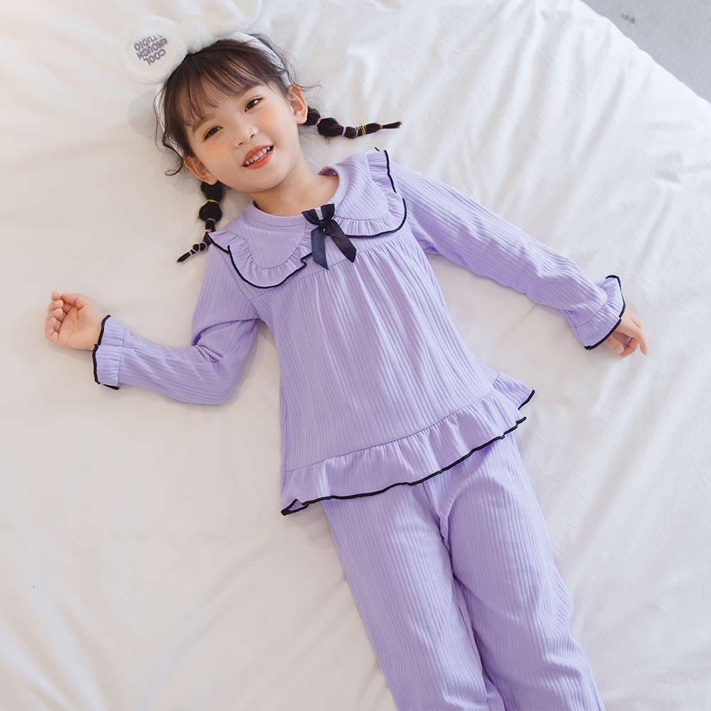 子どもパジャマ フリル襟リボン付きパジャマ