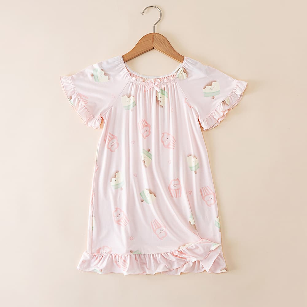 子どもパジャマ 子どもパジャマ ふんわりフリル袖のおやすみワンピース