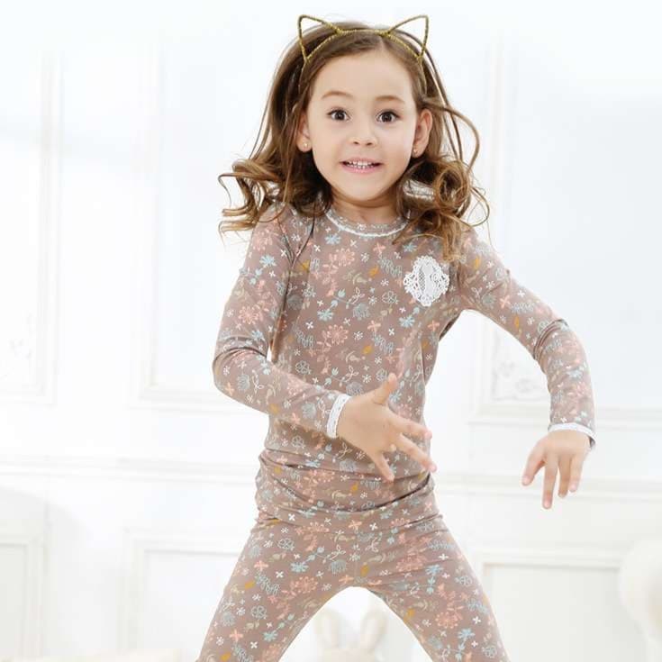 子どもパジャマ 花柄プリント長袖パジャマセット