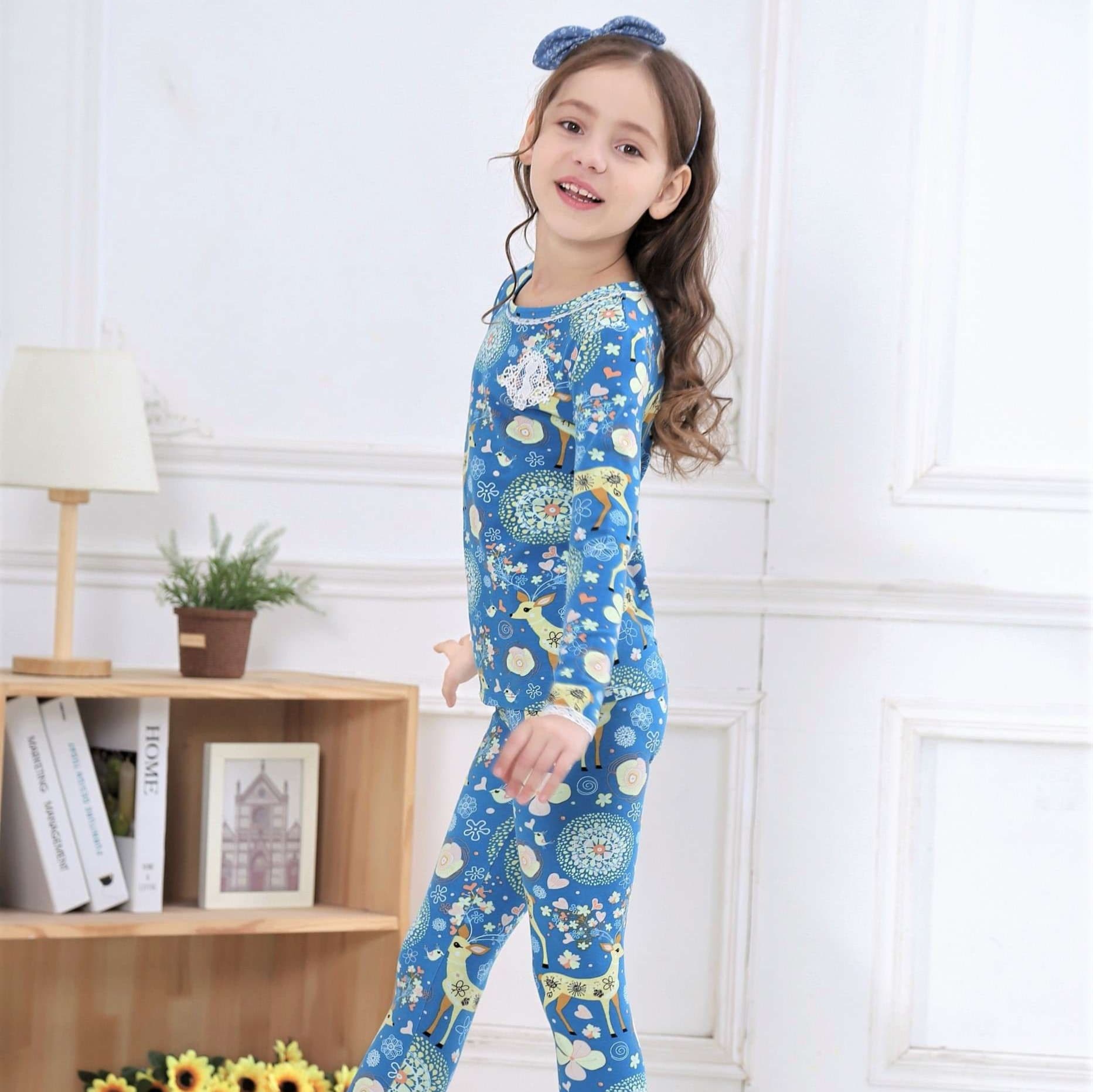 子どもパジャマ 花柄プリント長袖パジャマセット