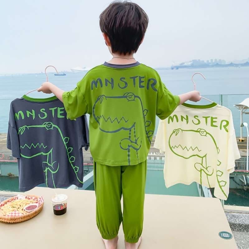 子どもパジャマ 恐竜イラスト付き セットアップ ルームウェア