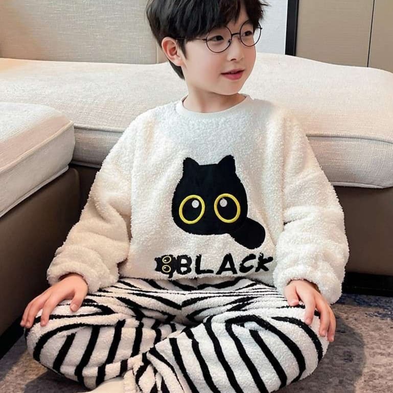 子どもパジャマ もこもこ にっこり おやすみ上下セット
