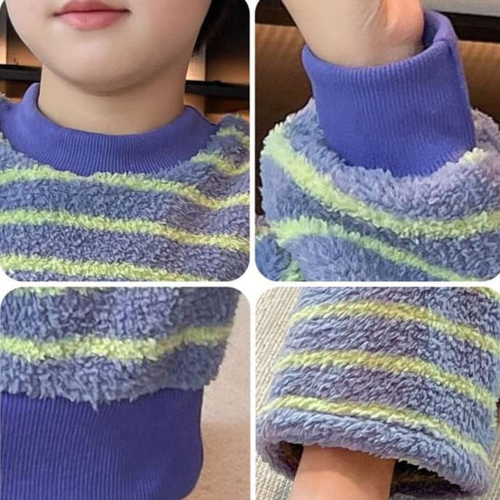子どもパジャマ もこもこ ボーダー キッズルームウェア 上下セット