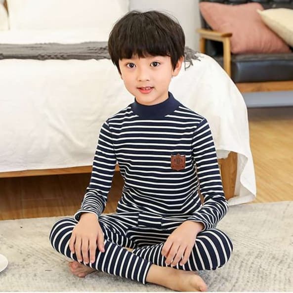 子どもパジャマ ふわもこ 縞模様 タートルネック キッズ寝巻き