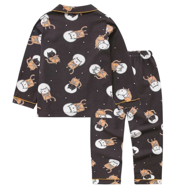 宇宙とネコ 前開き子どもパジャマ