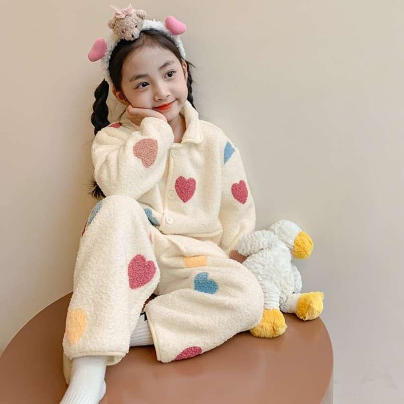 子どもパジャマ もこもこハートの冬パジャマセット
