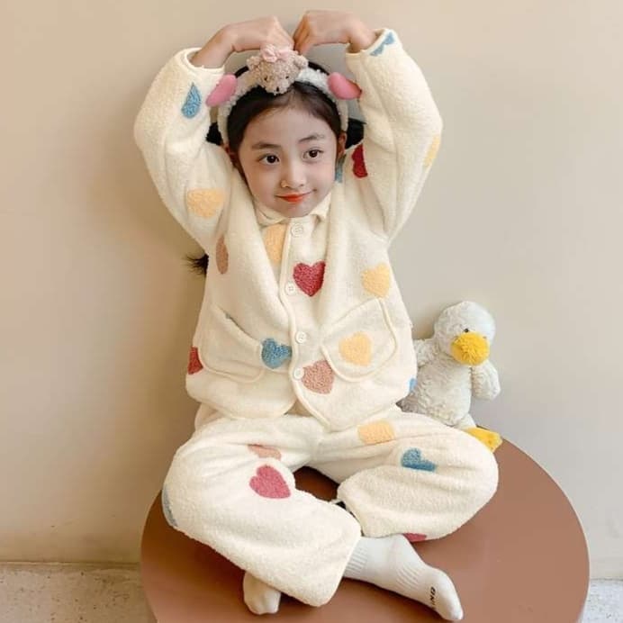 子どもパジャマ もこもこハートの冬パジャマセット
