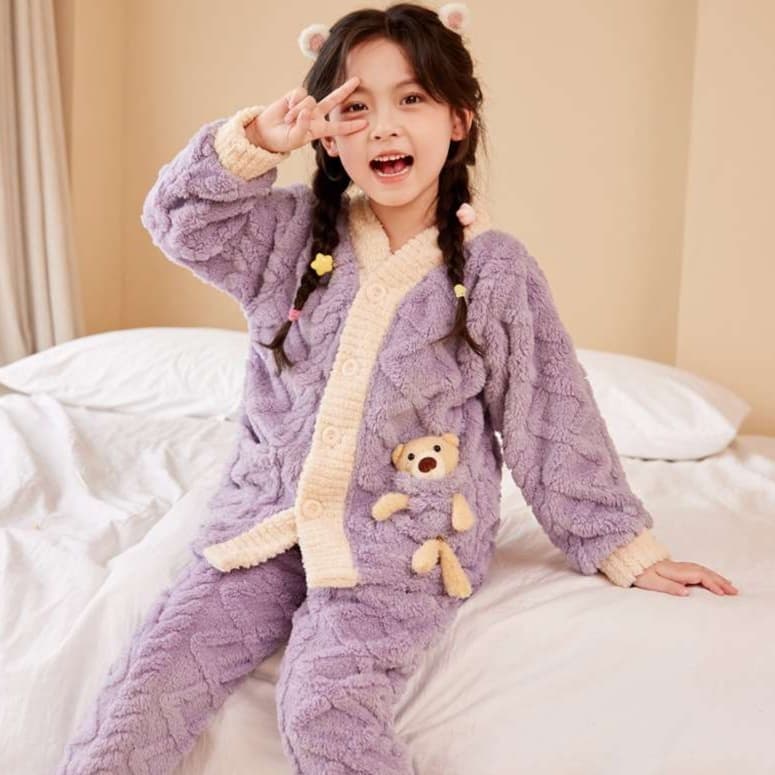 子どもパジャマ もこもこ着ぐるみ風くまちゃんパジャマ