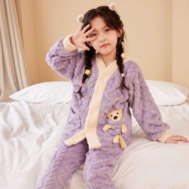 子どもパジャマ もこもこ着ぐるみ風くまちゃんパジャマ