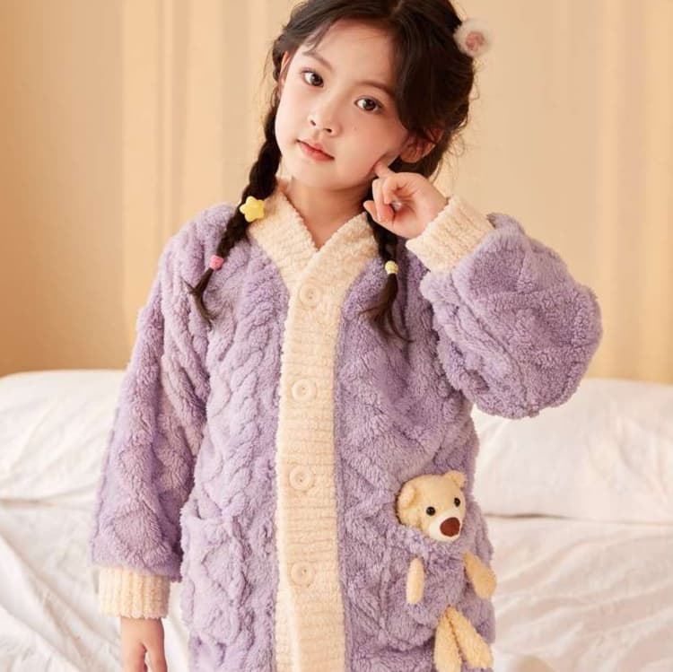 子どもパジャマ もこもこ着ぐるみ風くまちゃんパジャマ