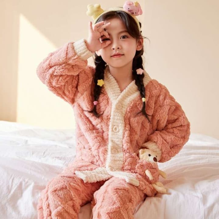 子どもパジャマ もこもこ着ぐるみ風くまちゃんパジャマ
