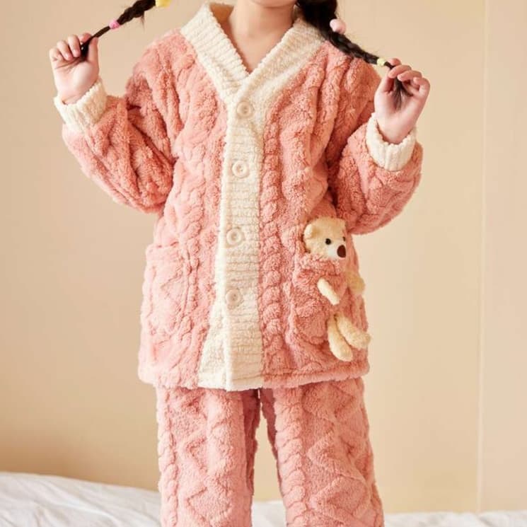 子どもパジャマ もこもこ着ぐるみ風くまちゃんパジャマ
