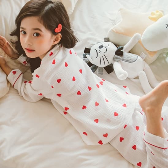 子どもパジャマ ハート柄 ふんわり長袖パジャマ