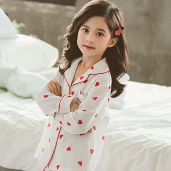 子どもパジャマ ハート柄 ふんわり長袖パジャマ