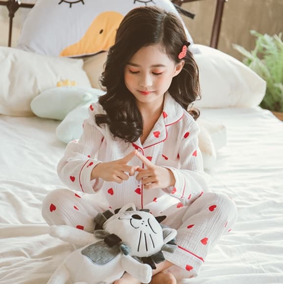 子どもパジャマ ハート柄 ふんわり長袖パジャマ
