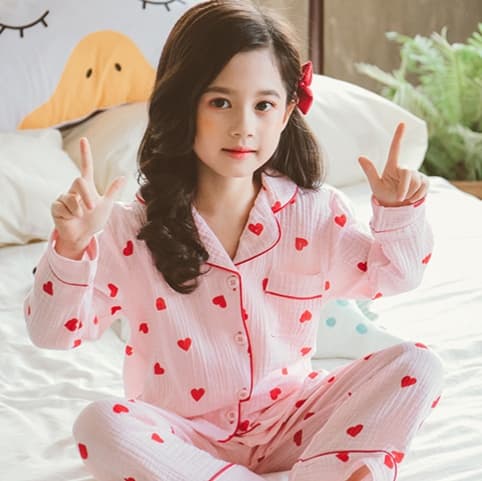 子どもパジャマ ハート柄 ふんわり長袖パジャマ