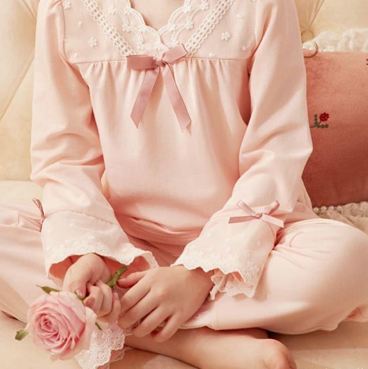 子どもパジャマ 姫系レース付きおやすみウェア