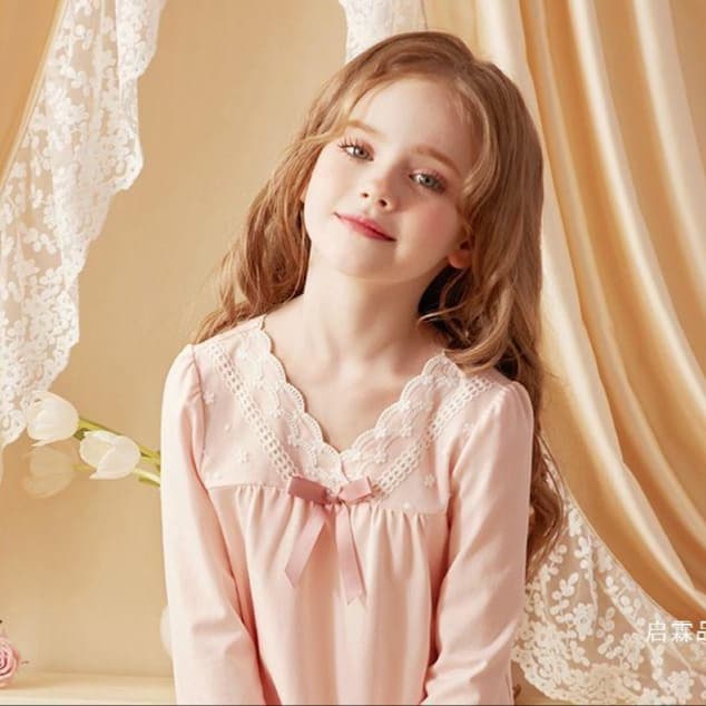 子どもパジャマ 姫系レース付きおやすみウェア