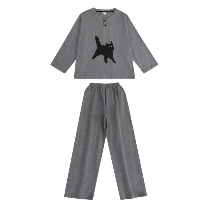 子どもパジャマ 黒猫シルエット 長袖上下セット