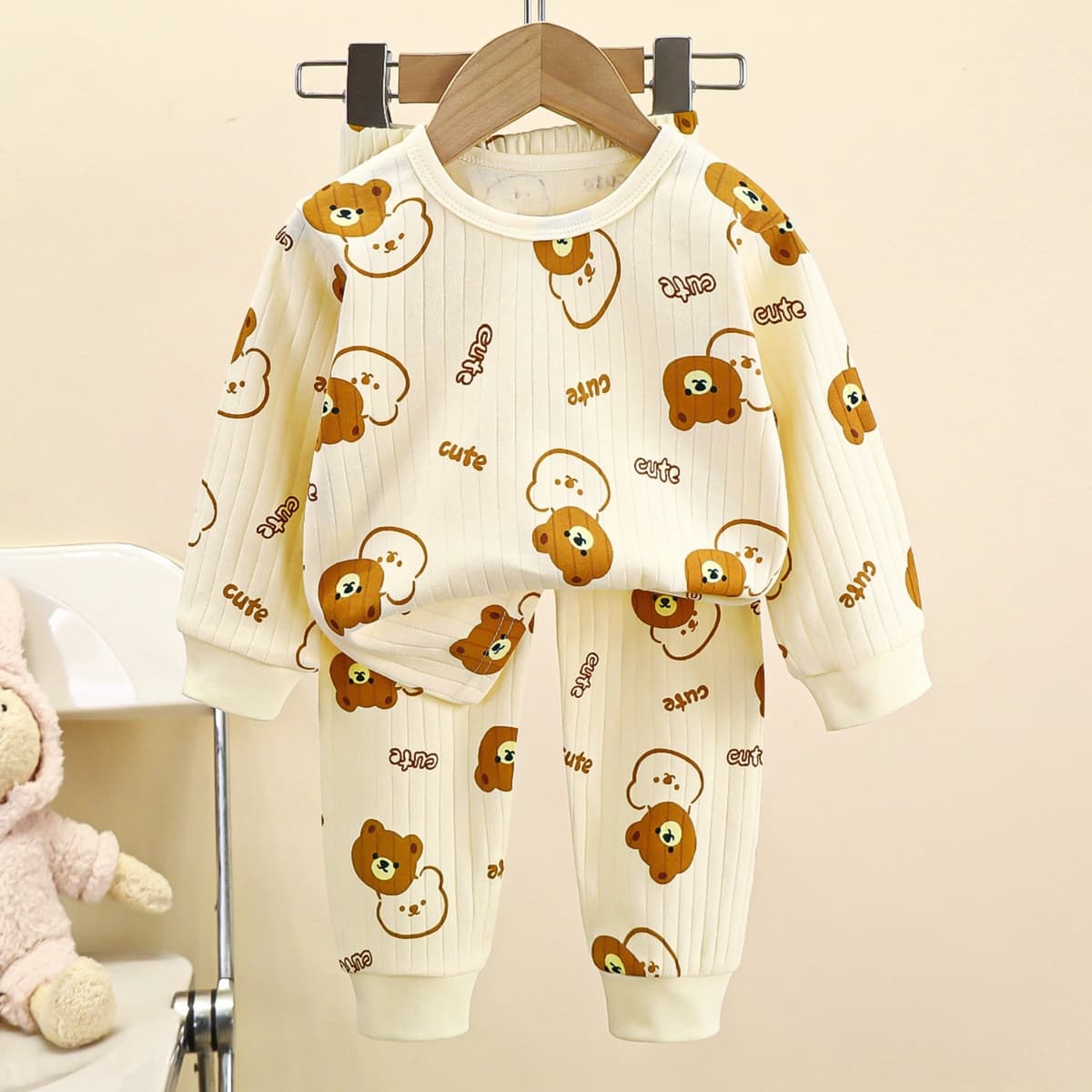 子どもパジャマ ふわもこ くまさん リブ パジャマ