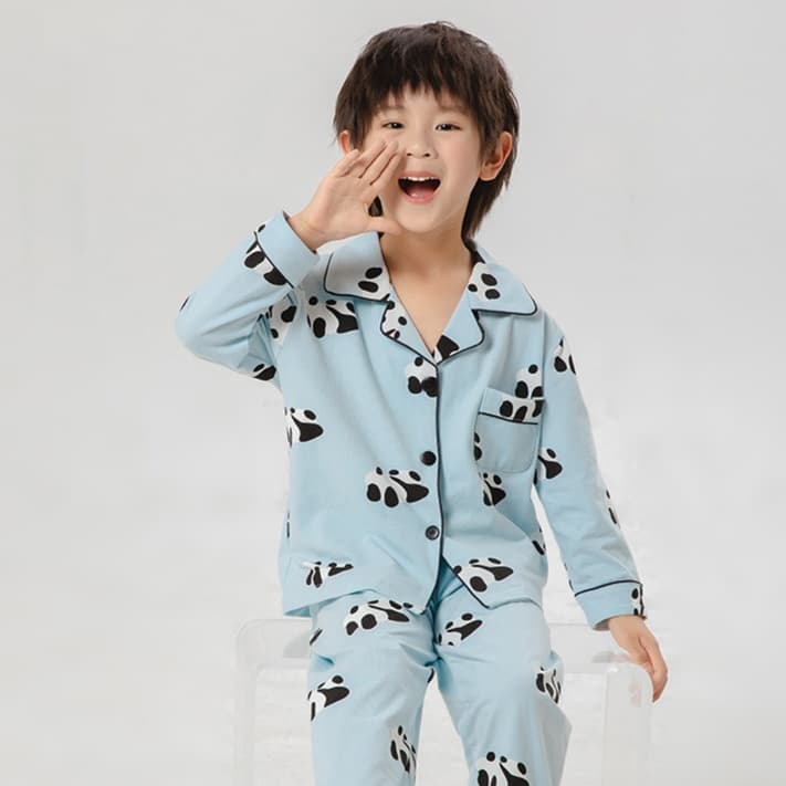 子どもパジャマ パンダ刺繍入り長袖上下セット パジャマ