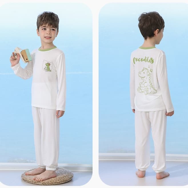 子どもパジャマ お子様用 恐竜刺繍入り快適パジャマ