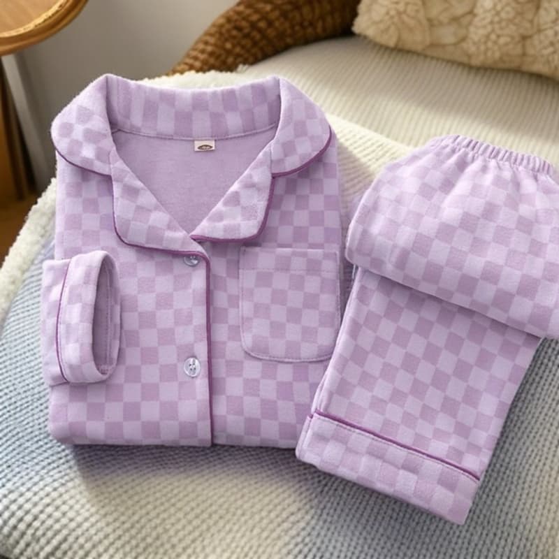 子どもパジャマ チェック柄パジャマ 上下セット