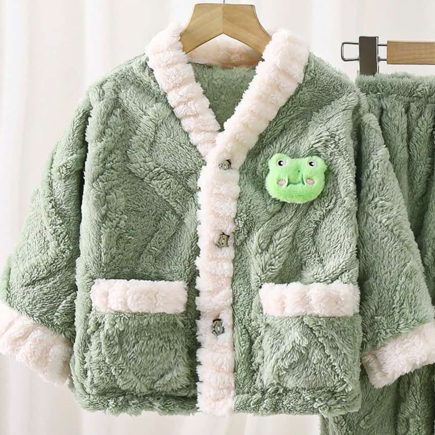 子どもパジャマ ふわもこ動物アップリケ寝巻き