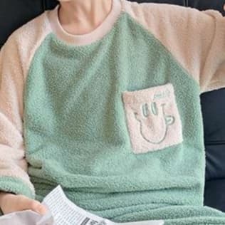 子どもパジャマ もこもこ にっこり おやすみ上下セット
