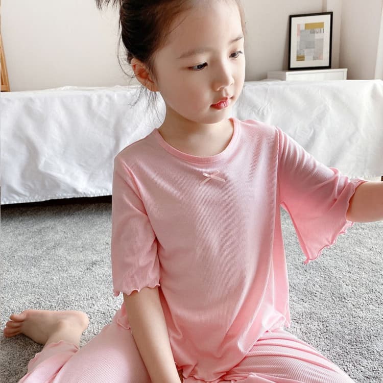 子どもパジャマ やさしい着心地 リブ素材 波襟パジャマ