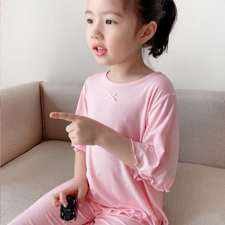子どもパジャマ やさしい着心地 リブ素材 波襟パジャマ