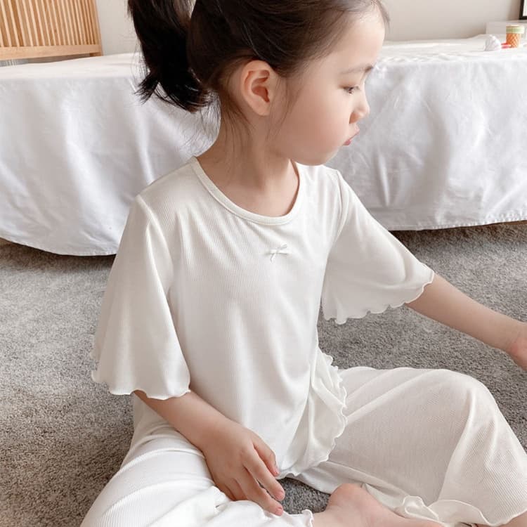 子どもパジャマ やさしい着心地 リブ素材 波襟パジャマ