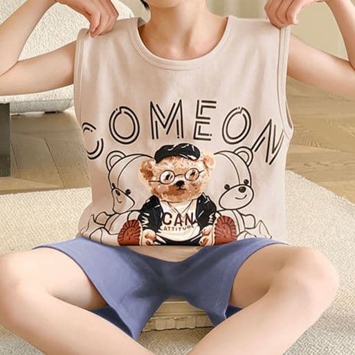 子どもパジャマ 子どもパジャマ くまさんノースリーブパジャマセット