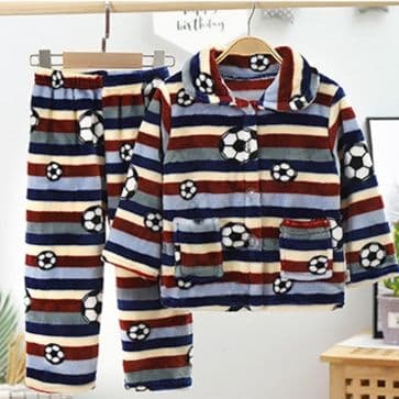 子どもパジャマ 子どもパジャマ もこもこサッカーボール柄パジャマ上下セット