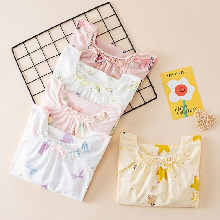 子どもパジャマ 子どもパジャマ ふんわりフリル袖のおやすみワンピース