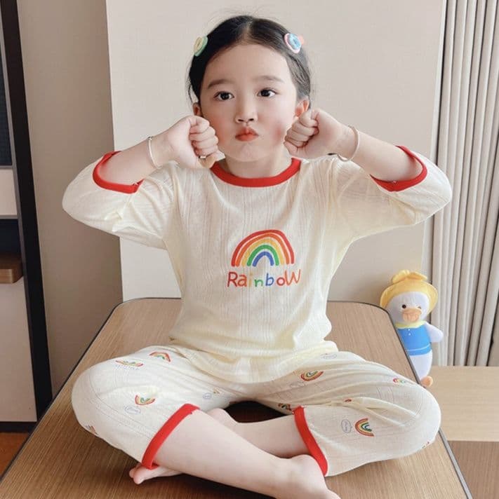 子どもパジャマ 子どもパジャマ おやすみ動物柄七分袖パジャマ