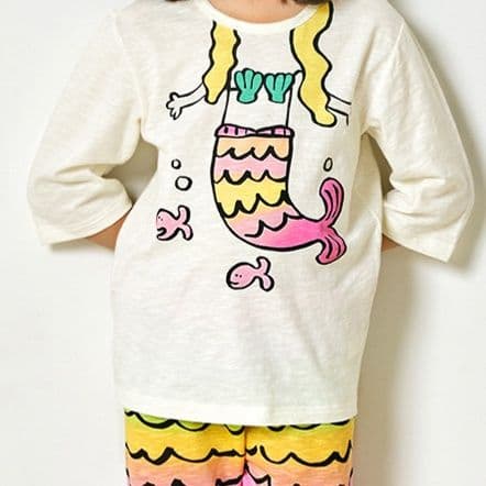 子どもパジャマ 子どもパジャマ 人魚と動物の七分袖柄ルームウェア