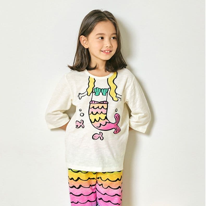 子どもパジャマ 子どもパジャマ 人魚と動物の七分袖柄ルームウェア
