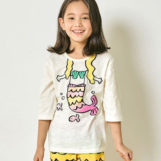 子どもパジャマ 子どもパジャマ 人魚と動物の七分袖柄ルームウェア