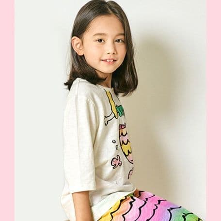 子どもパジャマ 子どもパジャマ 人魚と動物の七分袖柄ルームウェア