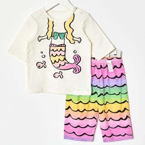 子どもパジャマ 子どもパジャマ 人魚と動物の七分袖柄ルームウェア
