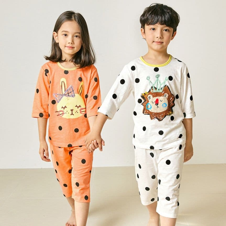 子どもパジャマ 子どもパジャマ 人魚と動物の七分袖柄ルームウェア