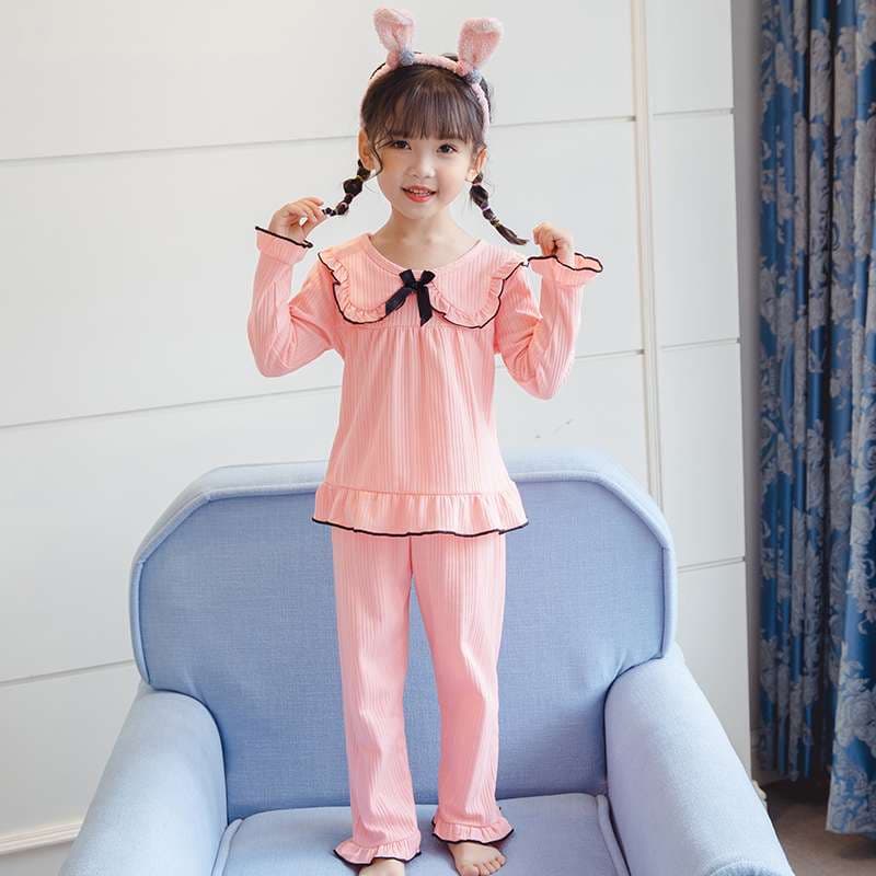 子どもパジャマ フリル襟リボン付きパジャマ