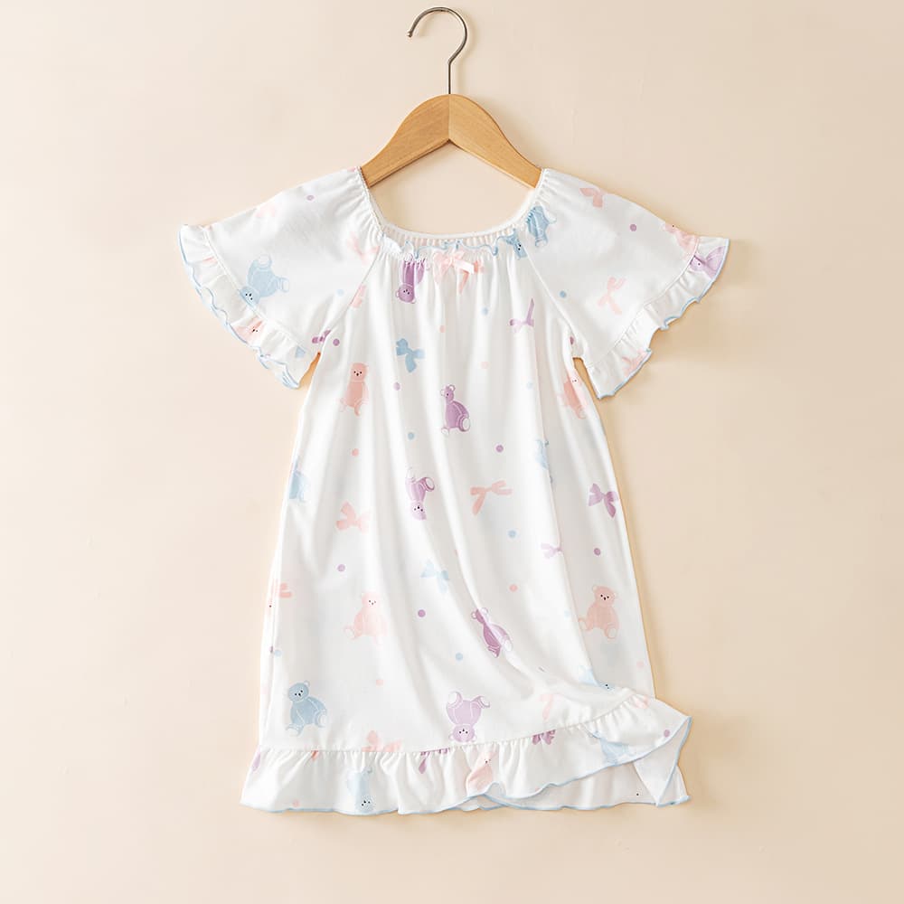 子どもパジャマ 子どもパジャマ ふんわりフリル袖のおやすみワンピース