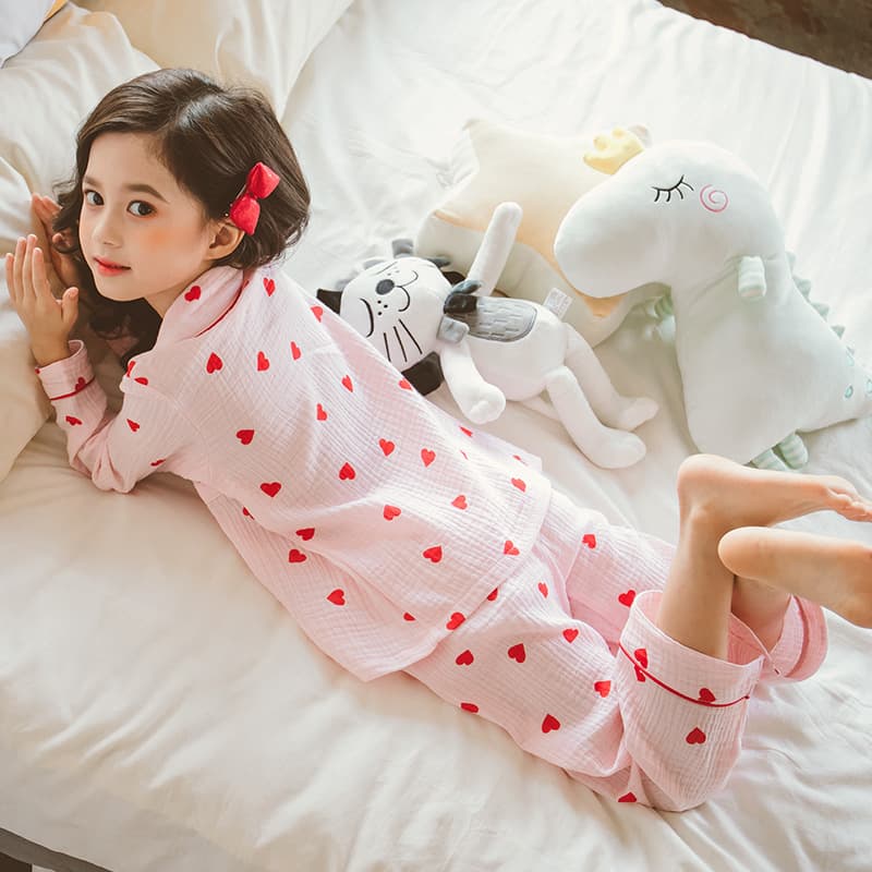 子どもパジャマ ハート柄 ふんわり長袖パジャマ