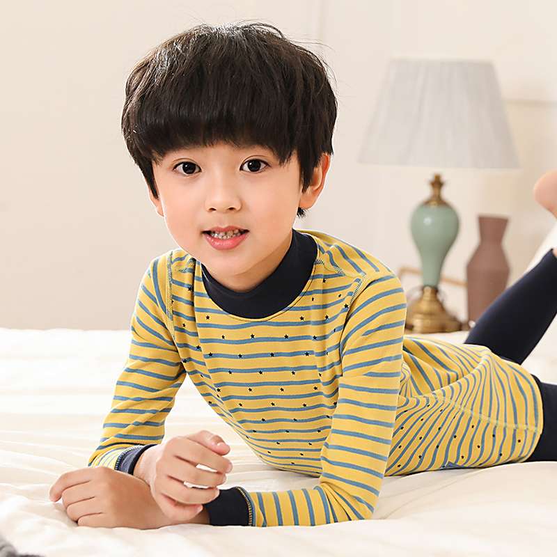 子どもパジャマ ふわもこ 縞模様 タートルネック キッズ寝巻き