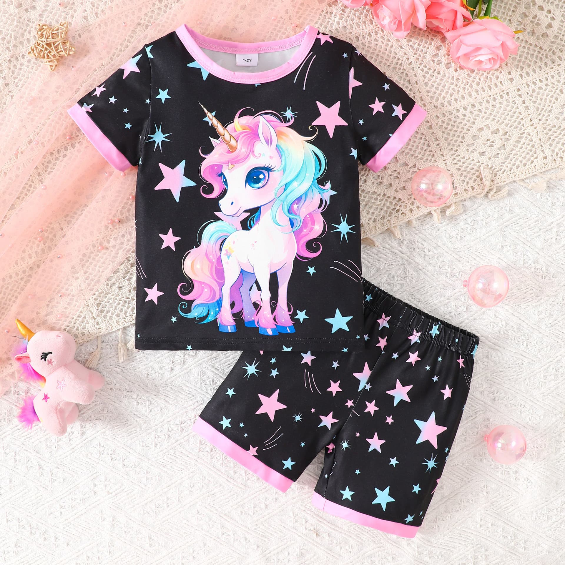 子どもパジャマ 子どもパジャマ 夢見る発光ユニコーンの星空パジャマセット