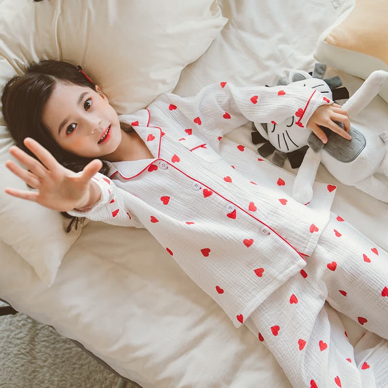 子どもパジャマ ハート柄 ふんわり長袖パジャマ
