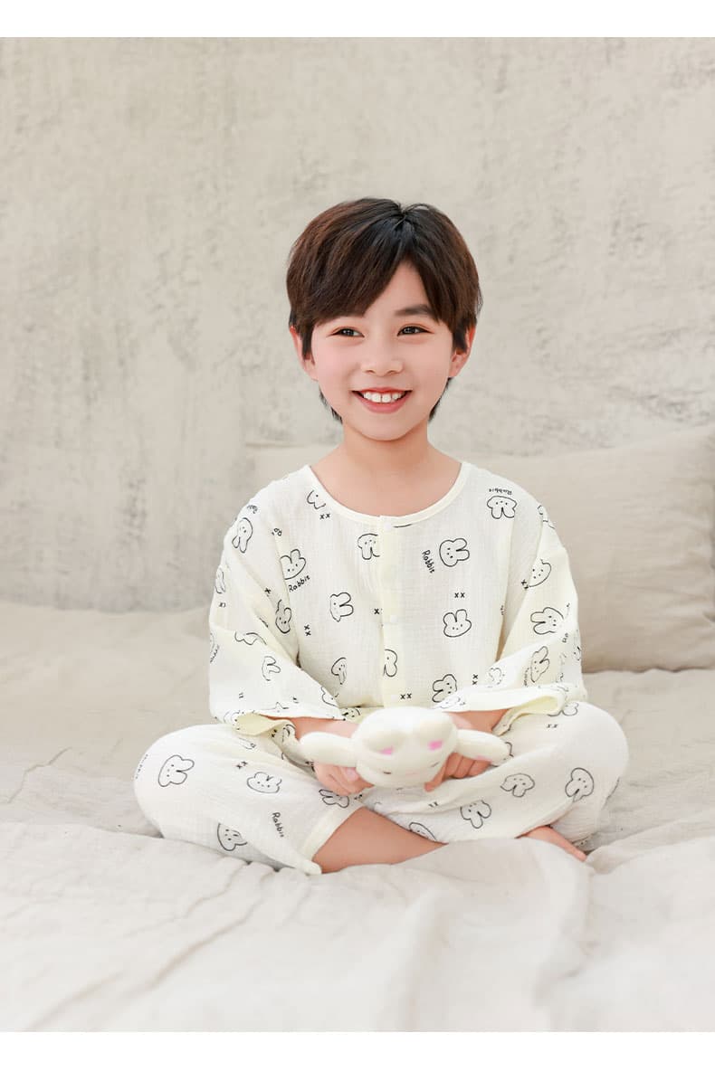 子どもパジャマ 子どもパジャマ 花模様レース襟ガーゼパジャマ