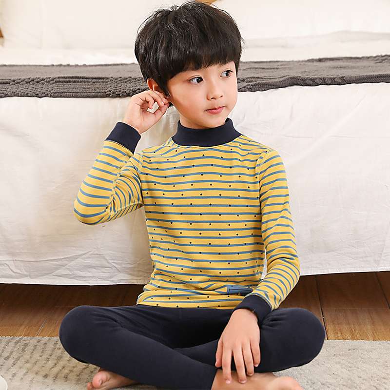 子どもパジャマ ふわもこ 縞模様 タートルネック キッズ寝巻き